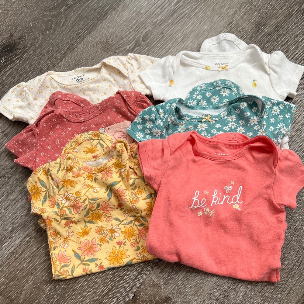 6 carters short-sleeve bodysuits, 3-6 months